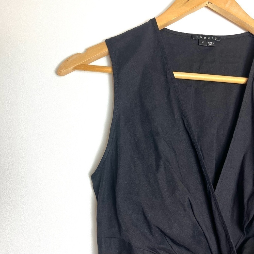 Theory Kenza Linen Blend A-Line Dress Sleeveless Tie Waist Black Size 2 - Picture 4 of 7
